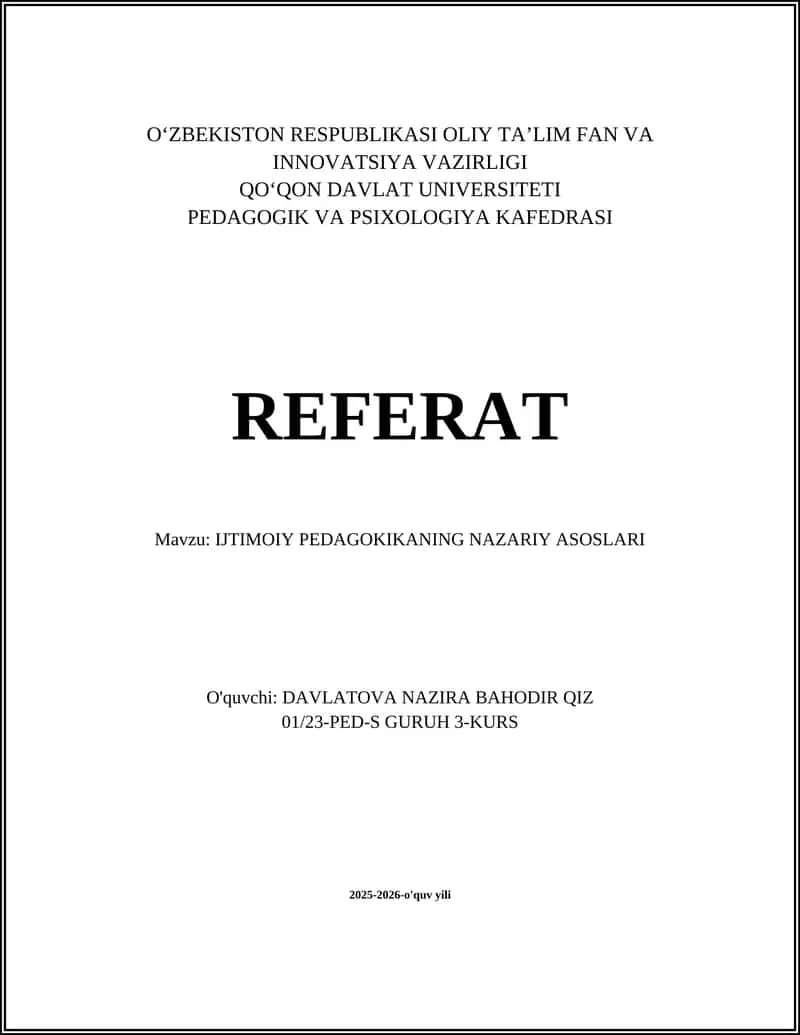 IJTIMOIY PEDAGOKIKANING NAZARIY ASOSLARI