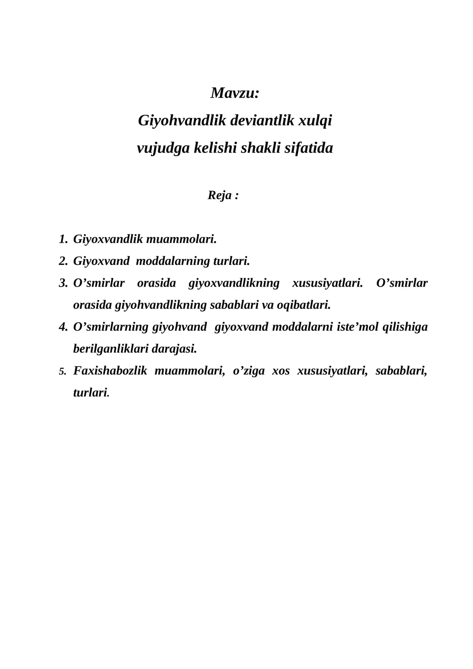 Giyohvandlik deviantlik xulqi