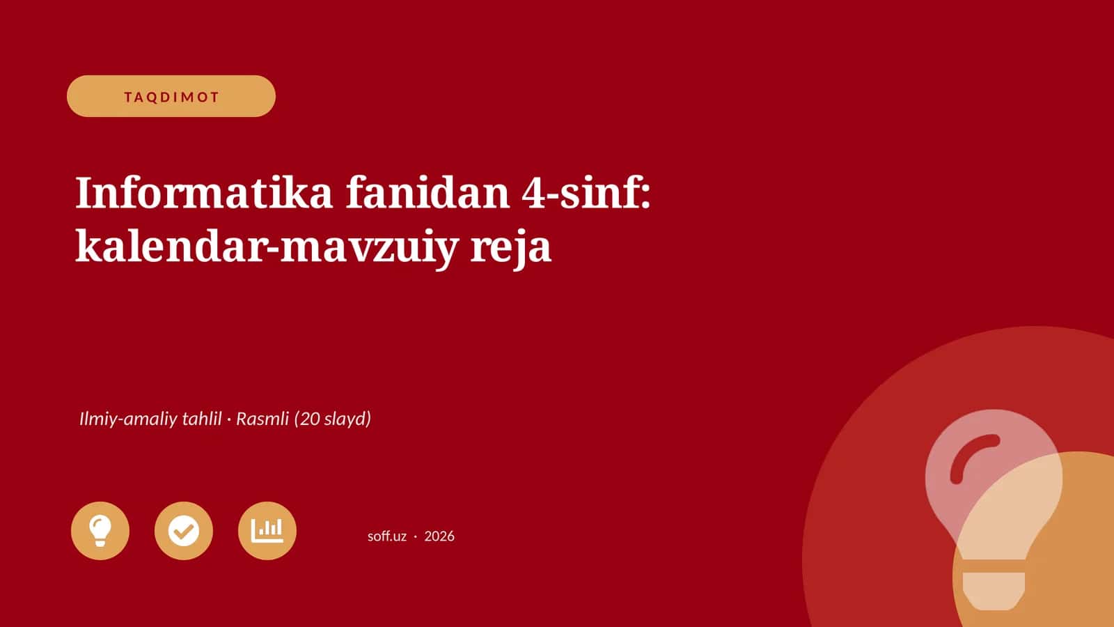 Informatika fanidan 4-sinf: kalendar-mavzuiy reja