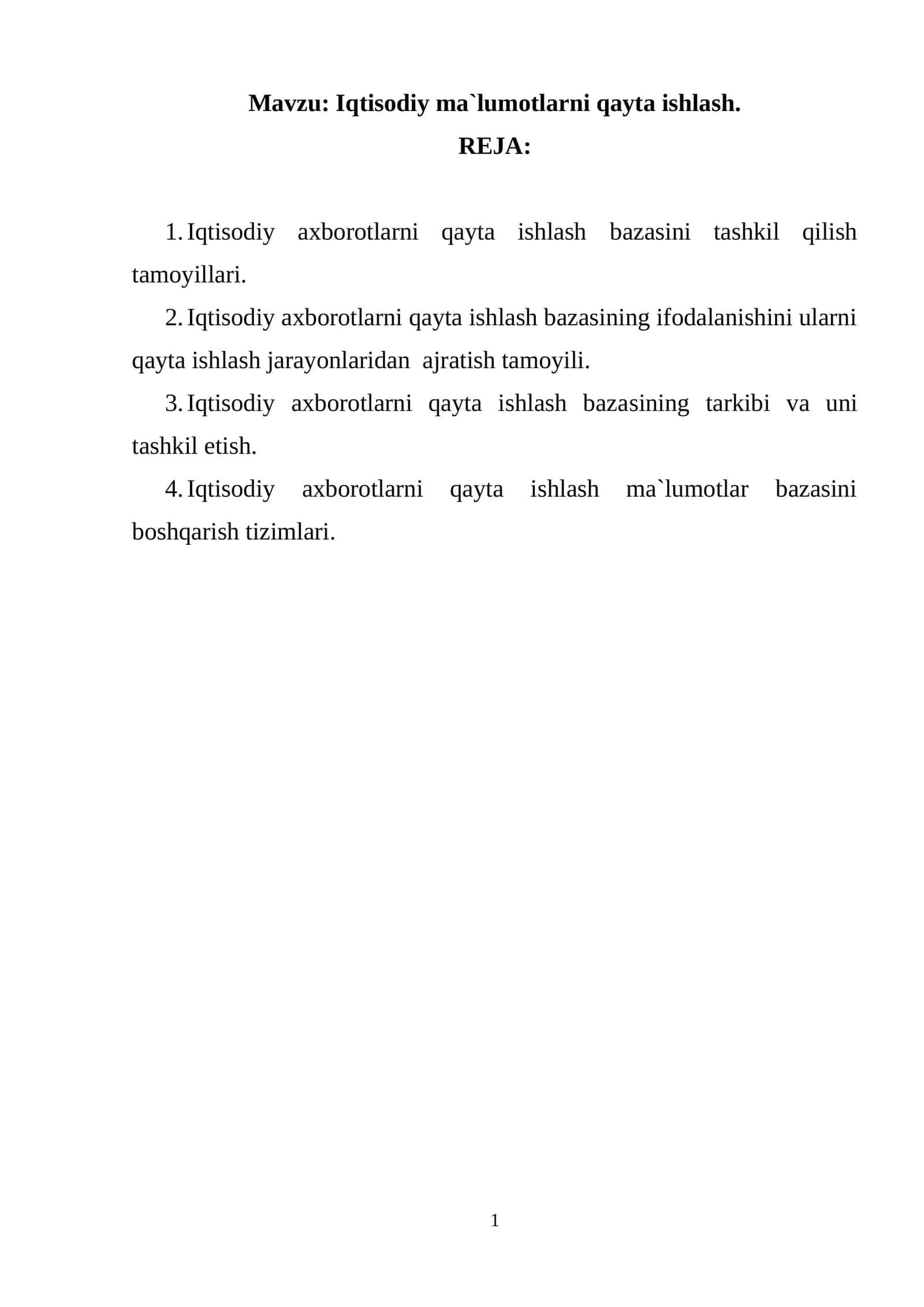 Iqtisodiy ma`lumotlarni qayta ishlash