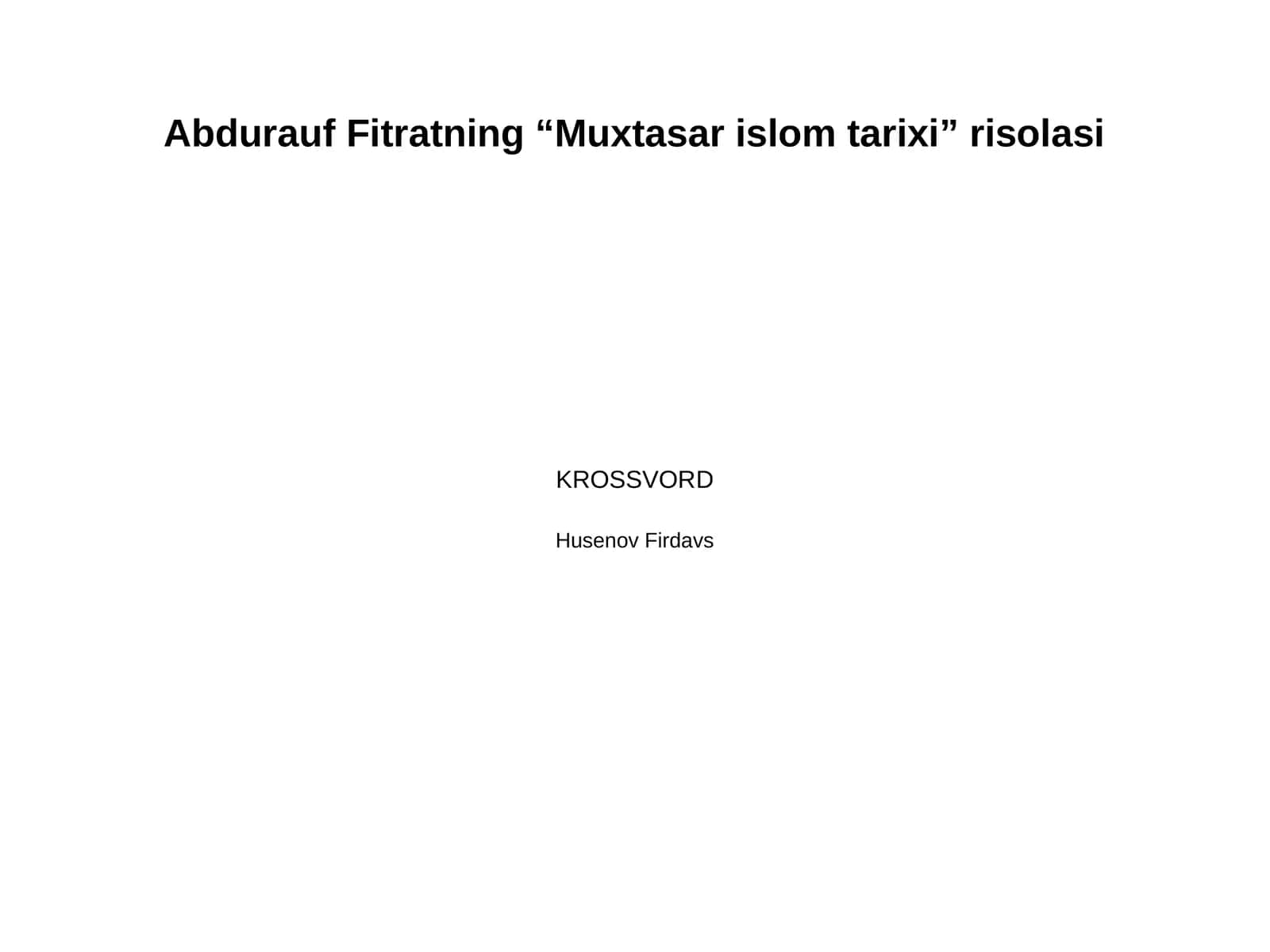Abdurauf Fitratning “Muxtasar islom tarixi” risolasi