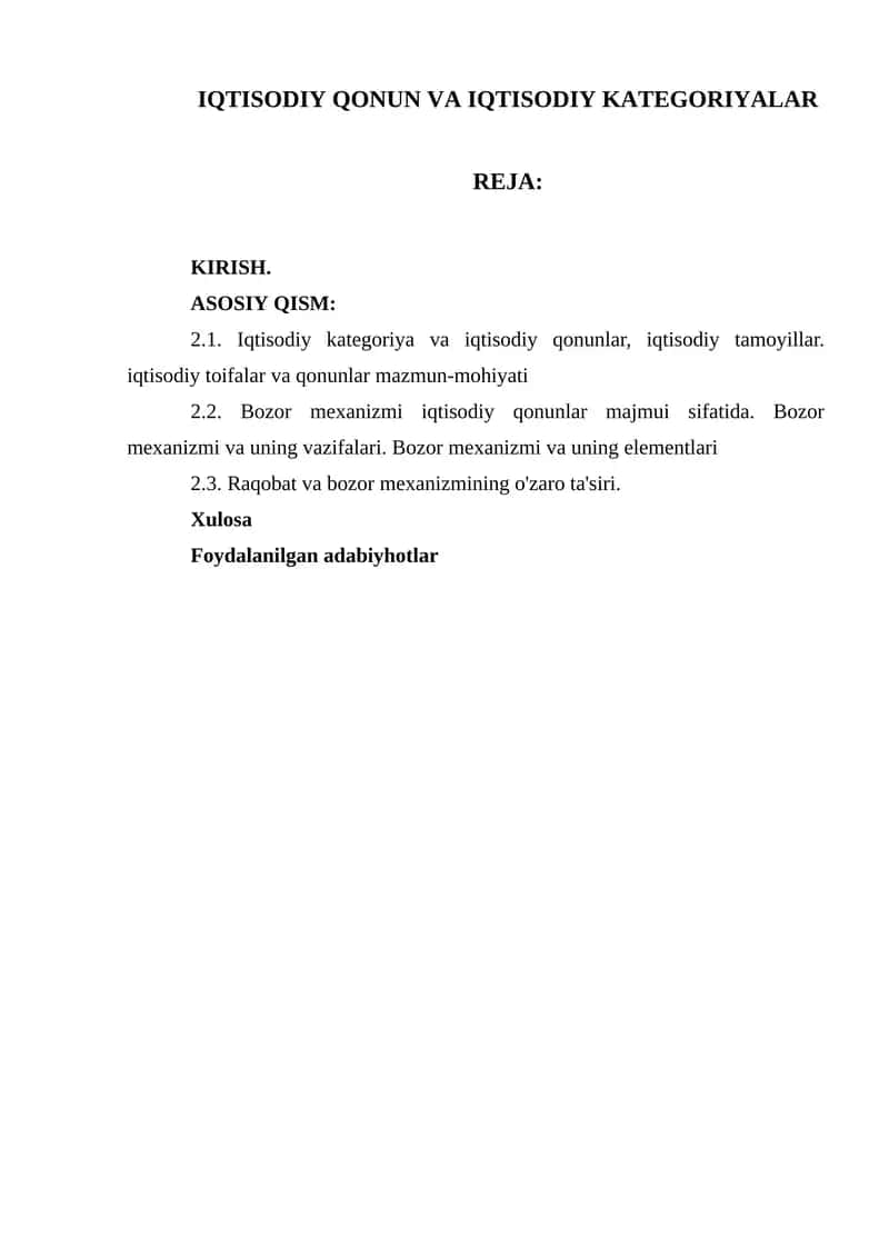 Iqtisodiy Qonun va Iqtisodiy Kategoriyalar
