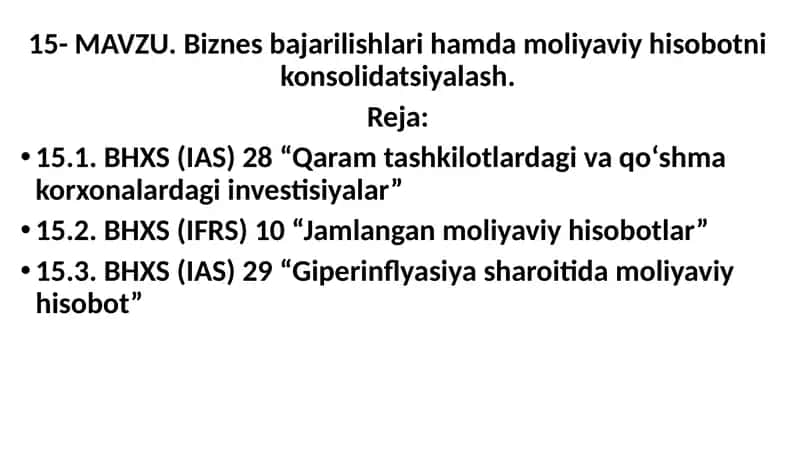 BHXS (IAS) 28 Qaramtashkilotlardagi va qo‘shma korxonalardagi investitsiyalar