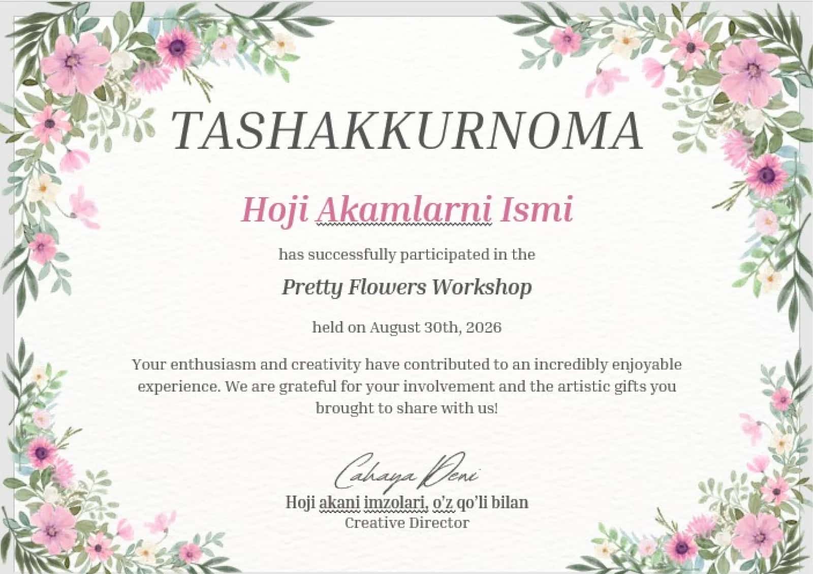 TASHAKKURNOMA