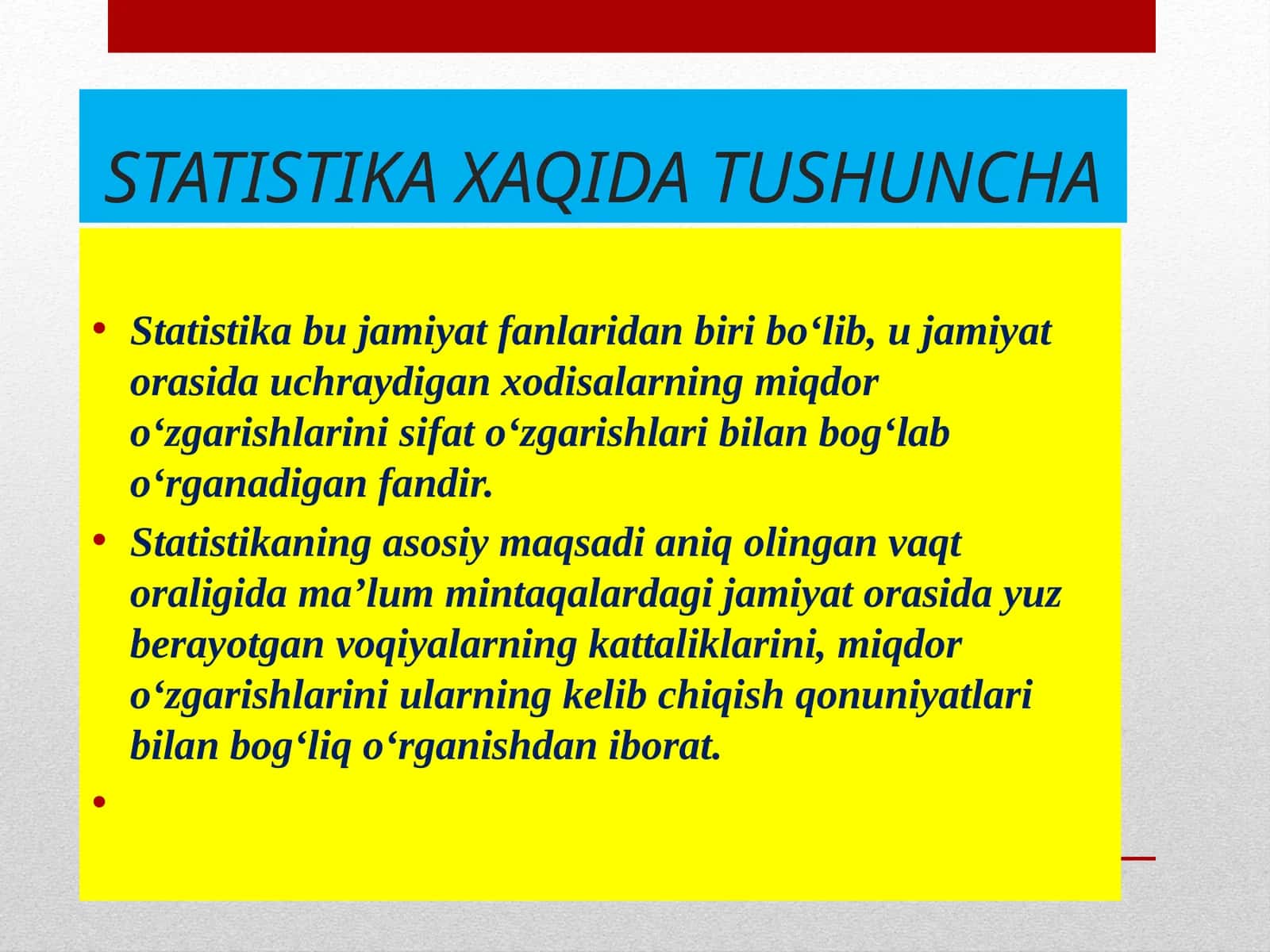 STATISTIKA XAQIDA TUSHUNCHA