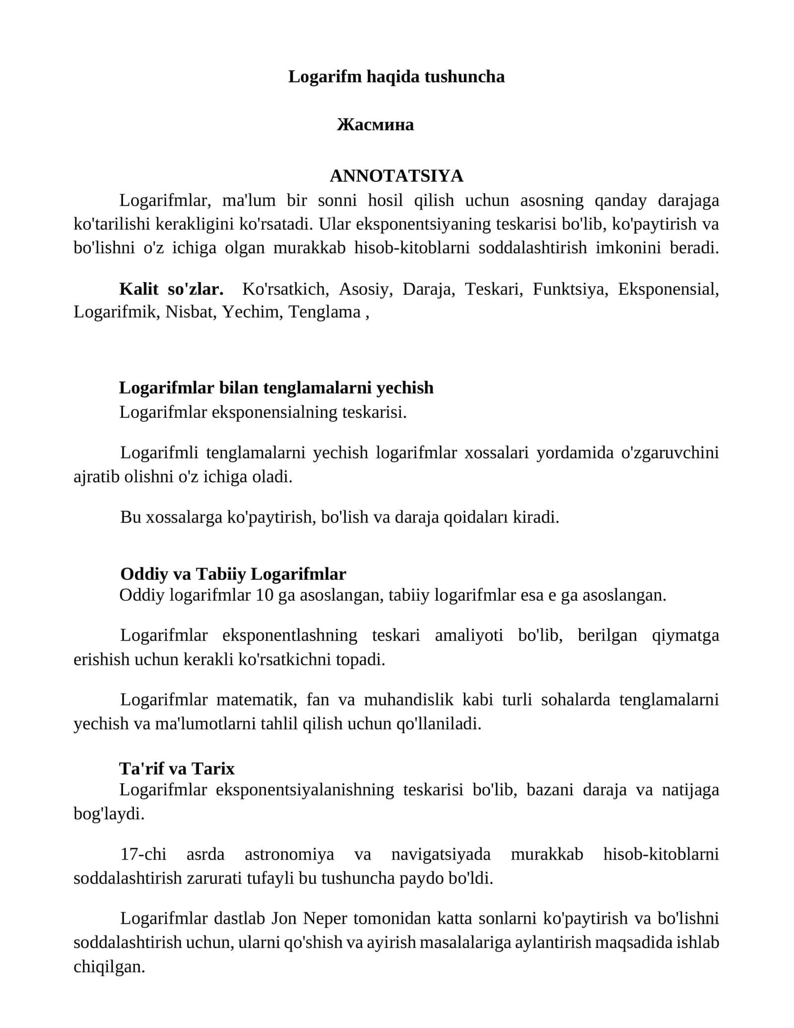 Logarifm haqida tushuncha