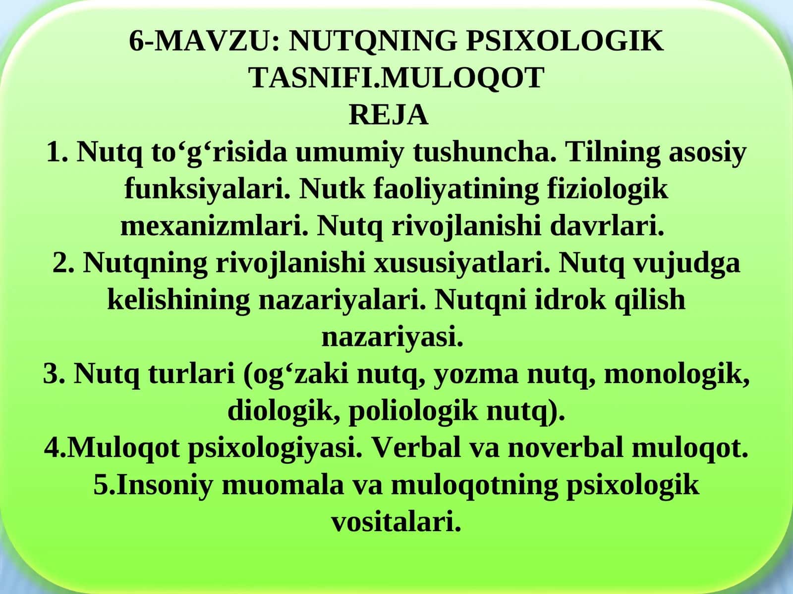 Nutqning Psixologik Tasnifi va Muloqot