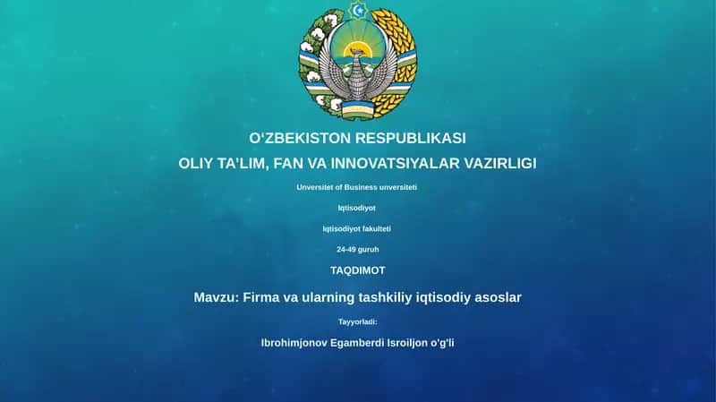 Firma va ularning tashkiliy iqtisodiy asoslar