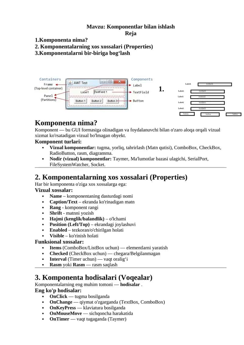 Komponentlar bilan ishlash