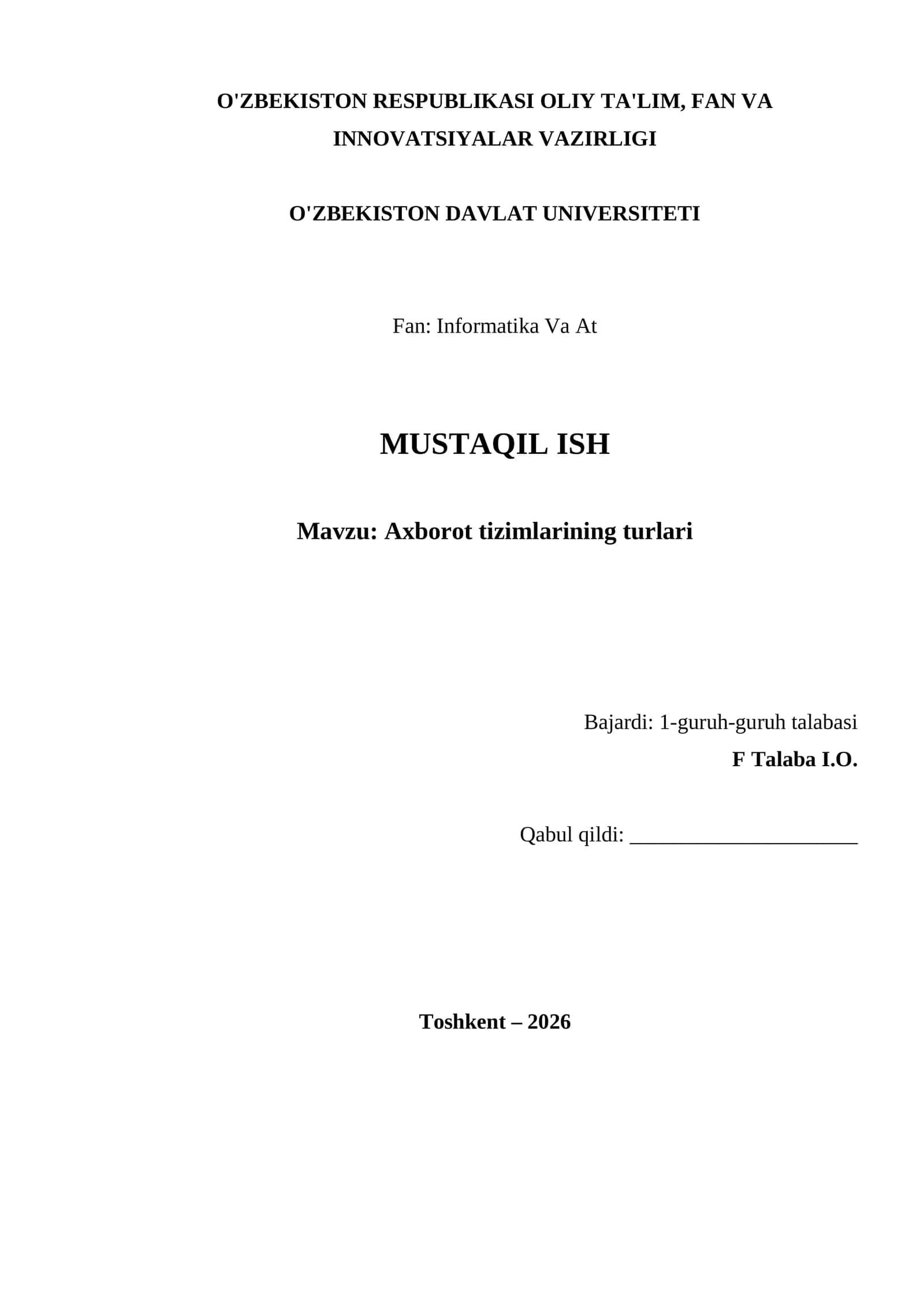 Axborot tizimlarining turlari