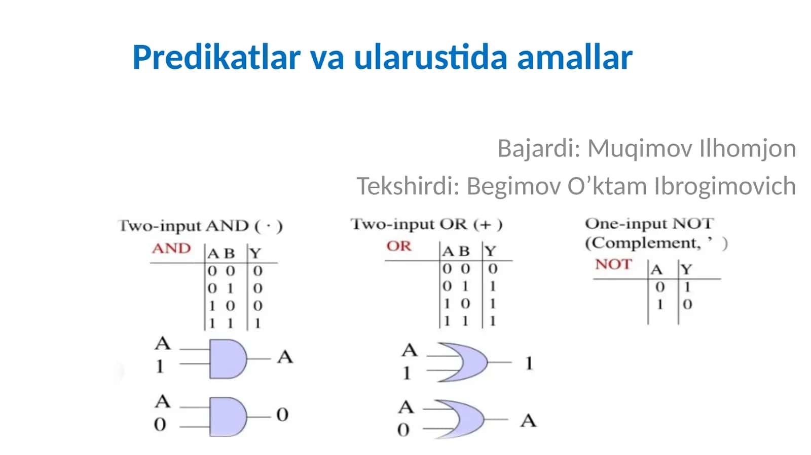 Predikatlar va ular ustida amallar