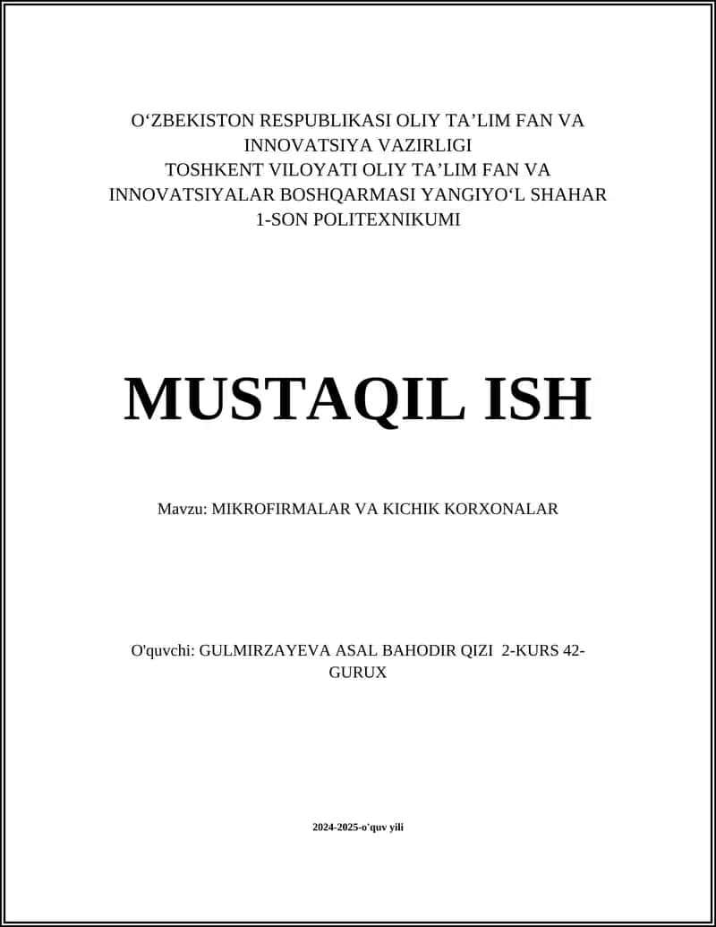 Kichik biznesni tashkil qilish jarayonlari