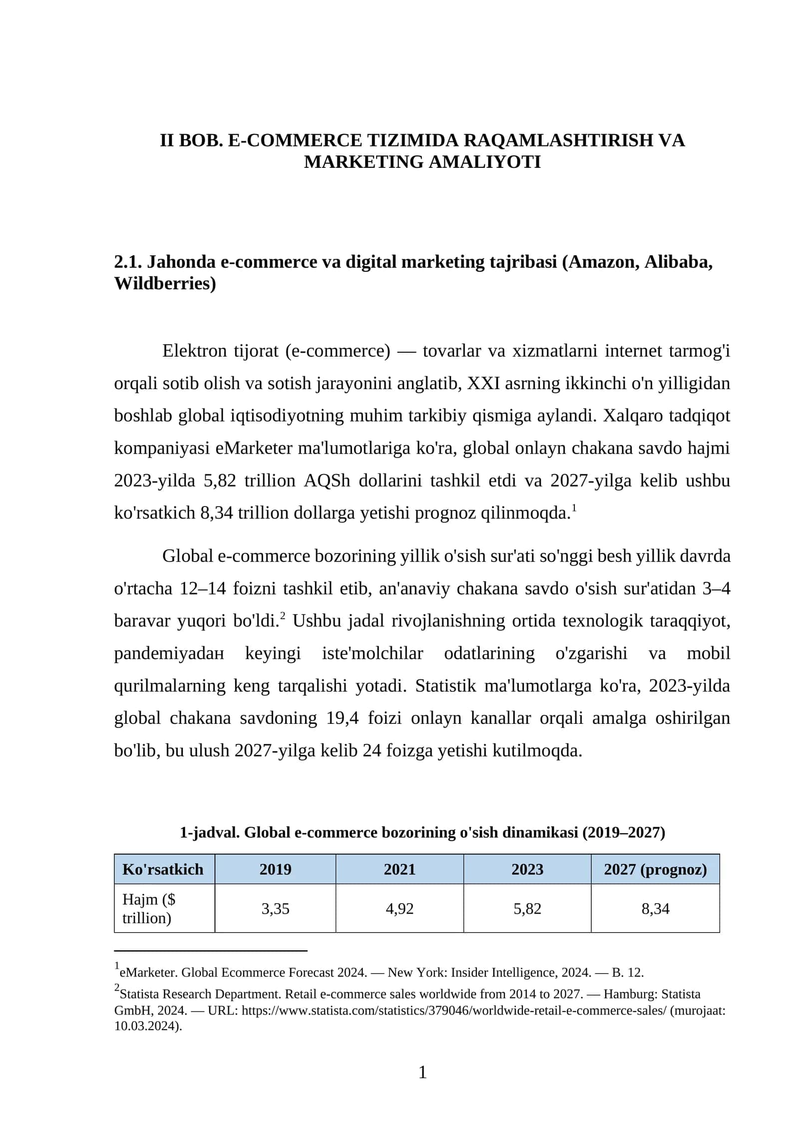 E-COMMERCE TIZIMIDA RAQAMLASHTIRISH VA MARKETING AMALIYOTI