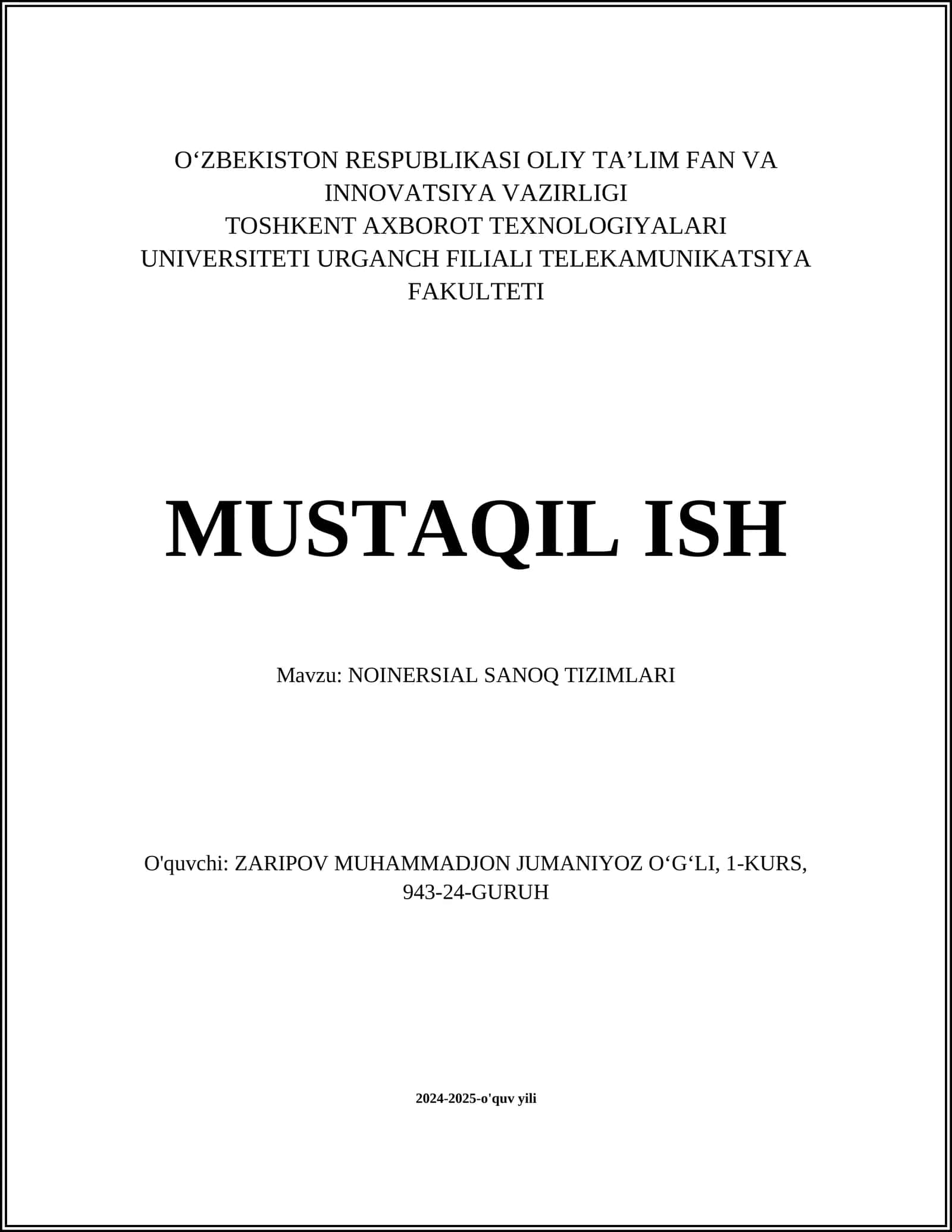 NOINERSIAL SANOQ TIZIMLARI