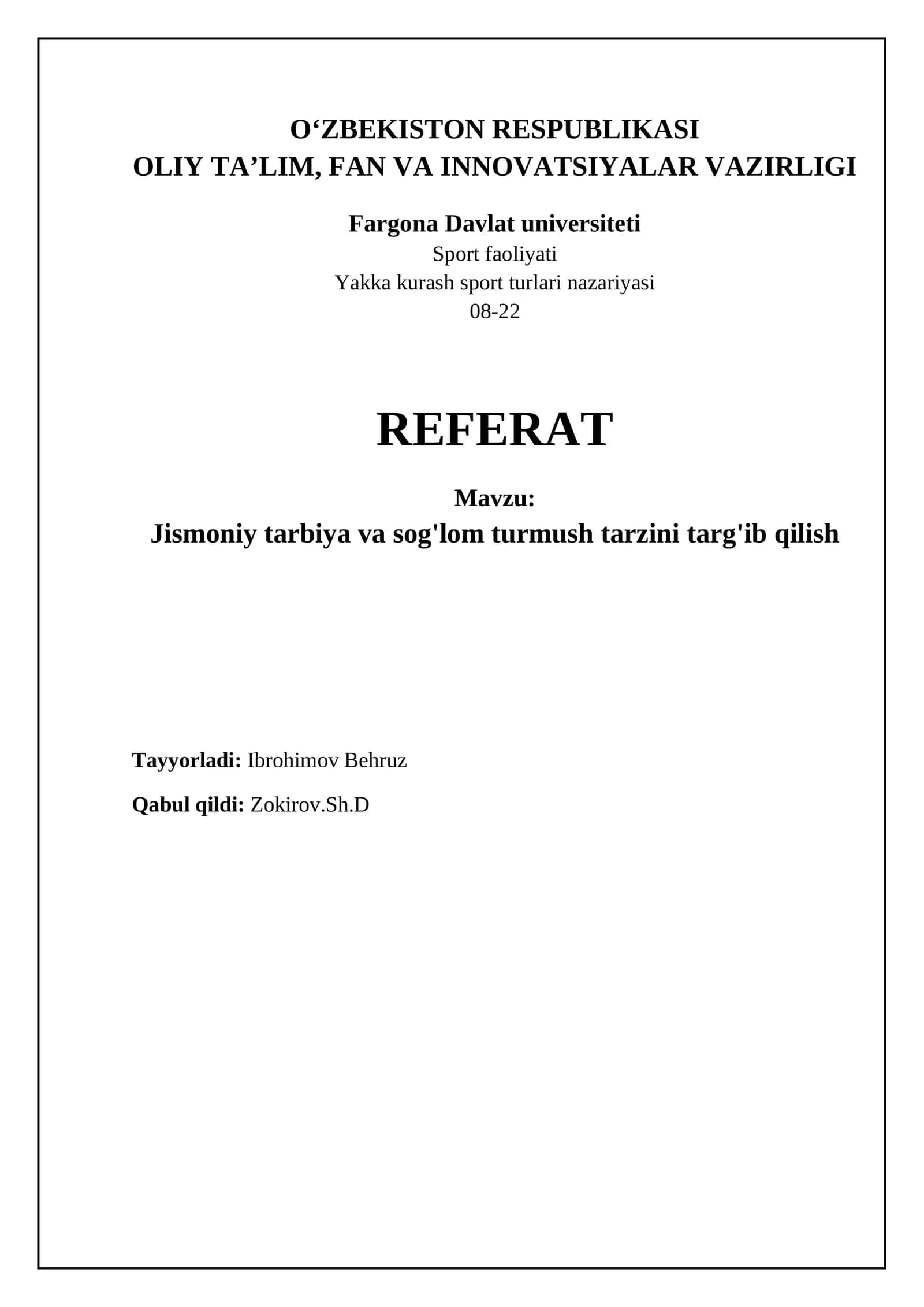 Jismoniy tarbiya va sog'lom turmush tarzini targ'ib qilish