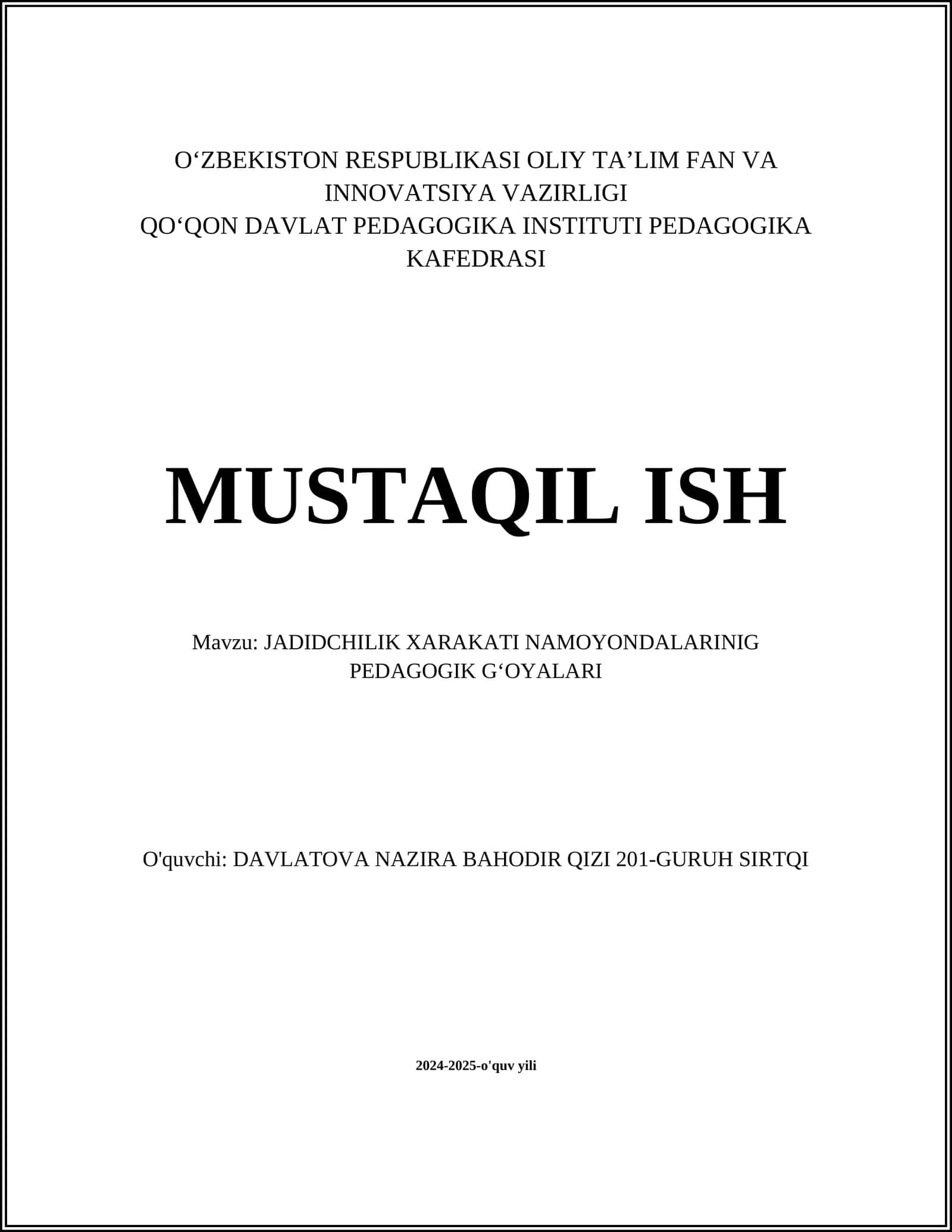 Jadidchilik Xarakati Pedagogik Gʻoyalari
