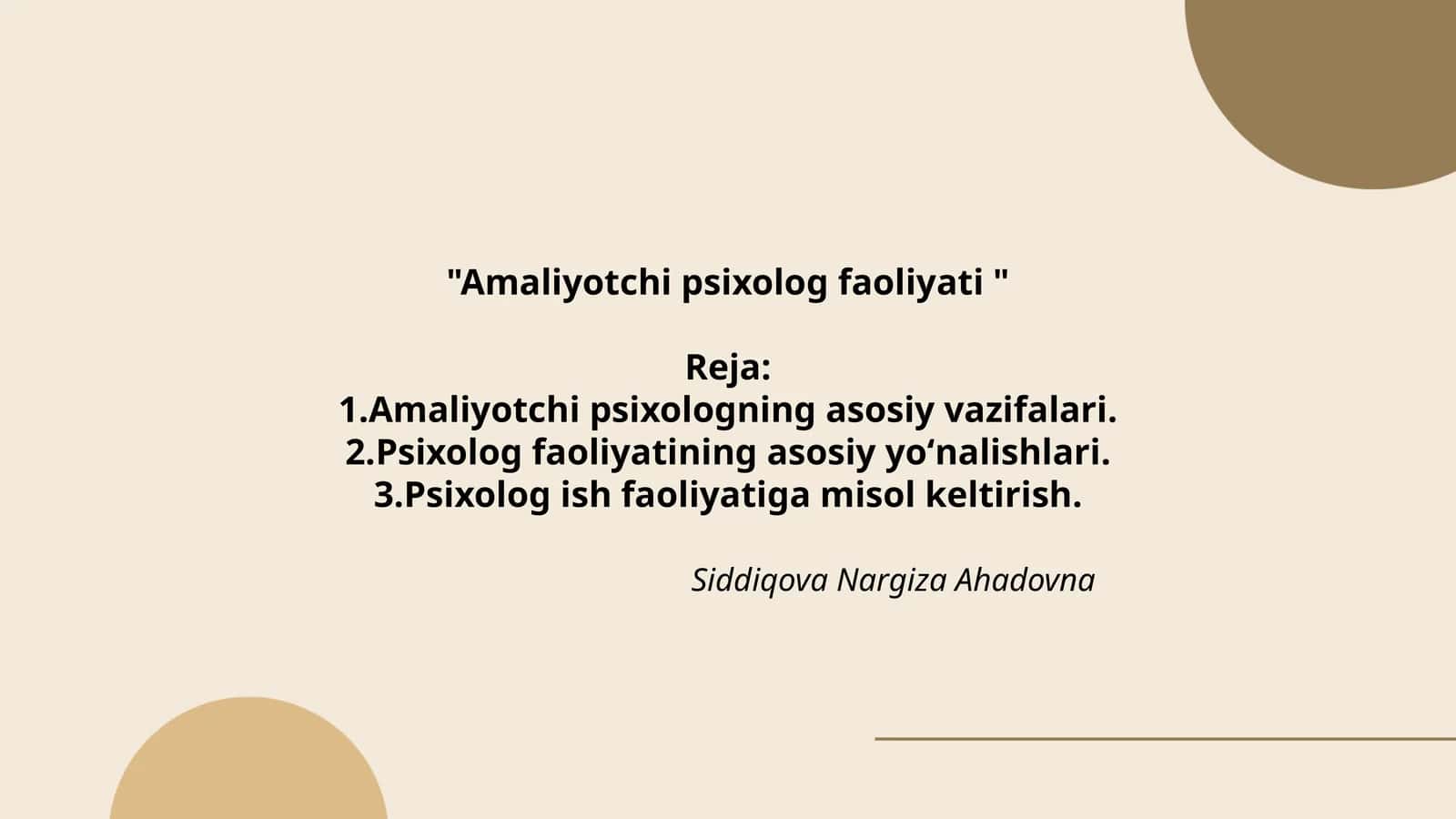Amaliyotchi psixolog faoliyati