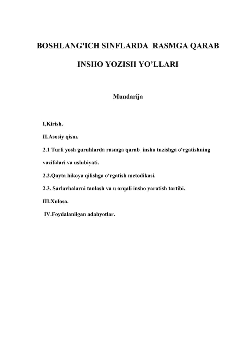 BOSHLANG'ICH SINFLARDA RASMGA QARAB INSHO YOZISH YO’LLARI