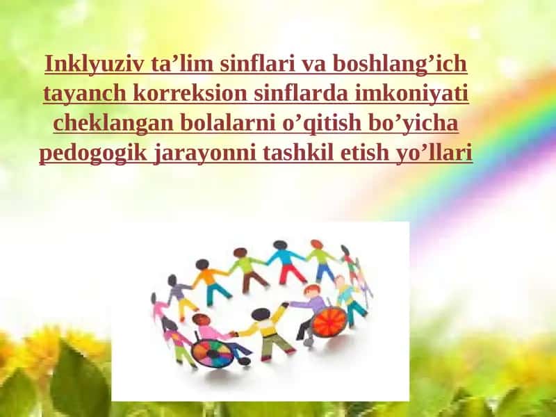 Inklyuziv ta’lim sinflari va boshlang'ich tayanch korreksion sinflar daim koniyati cheklangan bolalarni o’qitish bo’yicha pedagogik jarayonlarni tashkil etish yo’llari