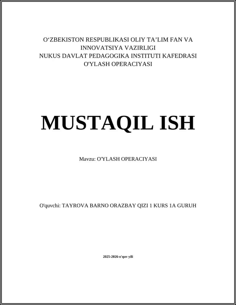 O'YLASH OPERACIYASI