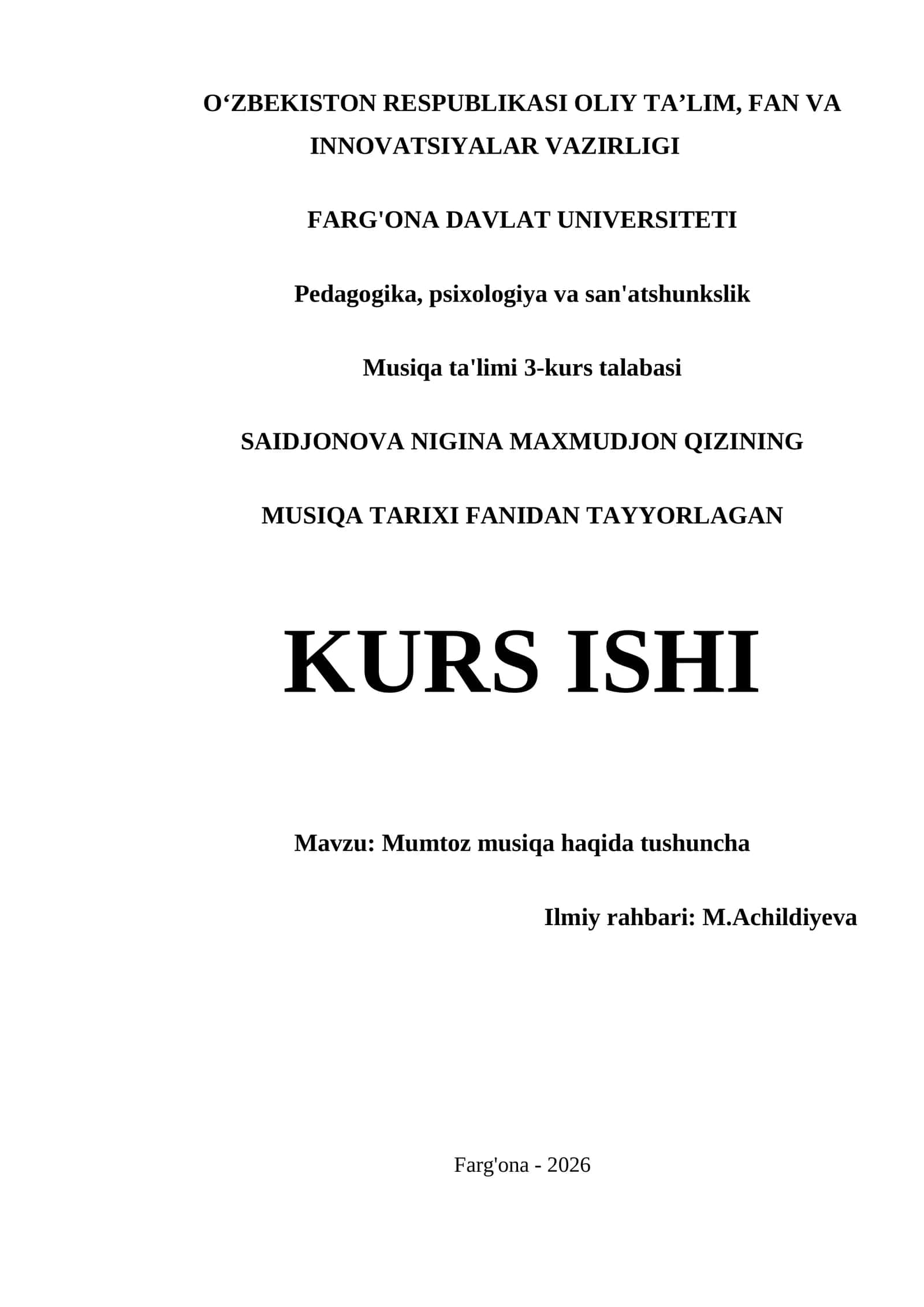 MUMTOZ MUSIQA HAQIDA TUSHUNCHA