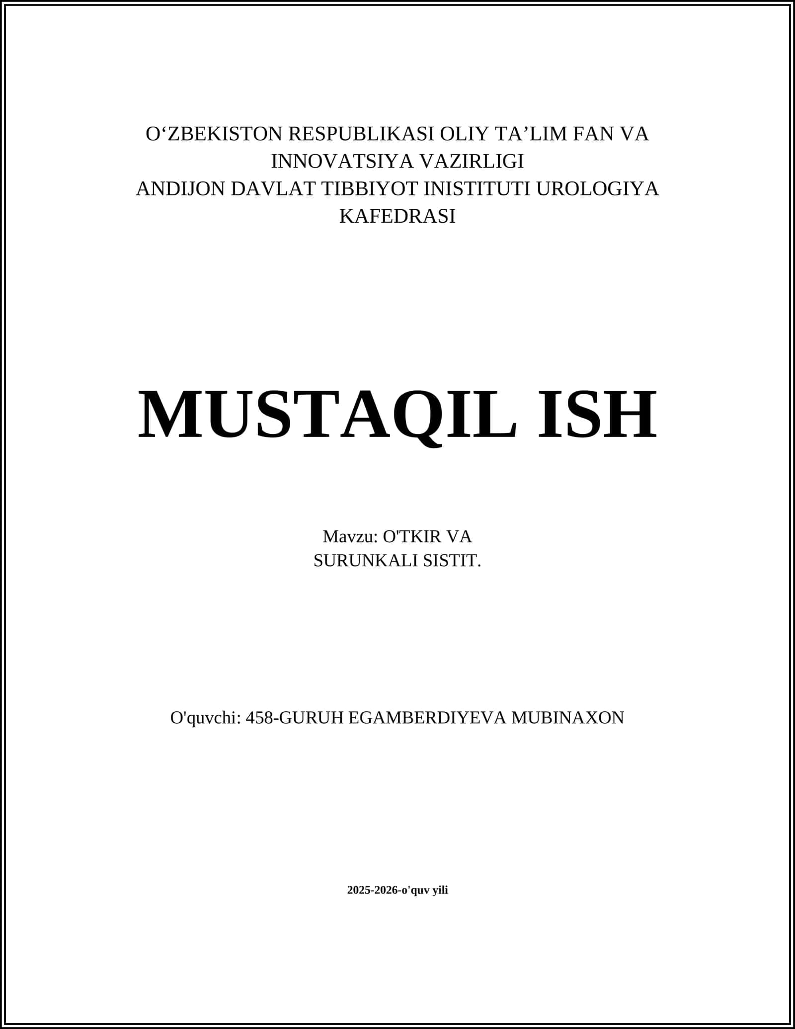 O'TKIR VA SURUNKALI SISTIT