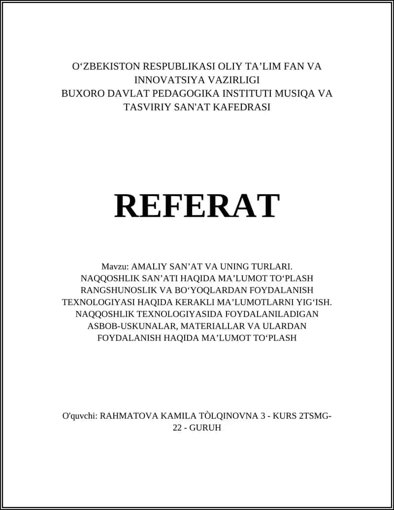 AMALIY SAN’AT VA UNING TURLARI