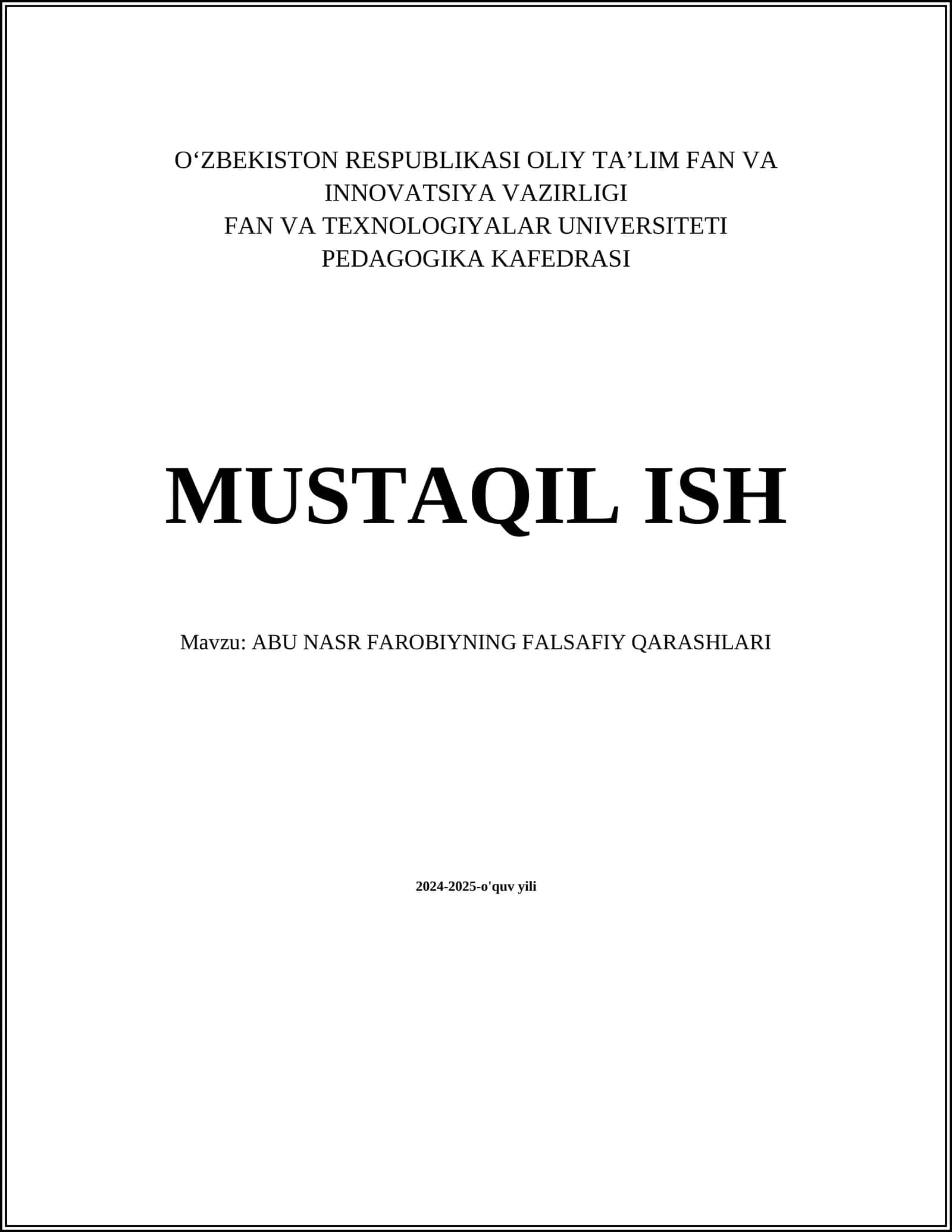 ABU NASR FAROBIYNING FALSAFIY QARASHLARI