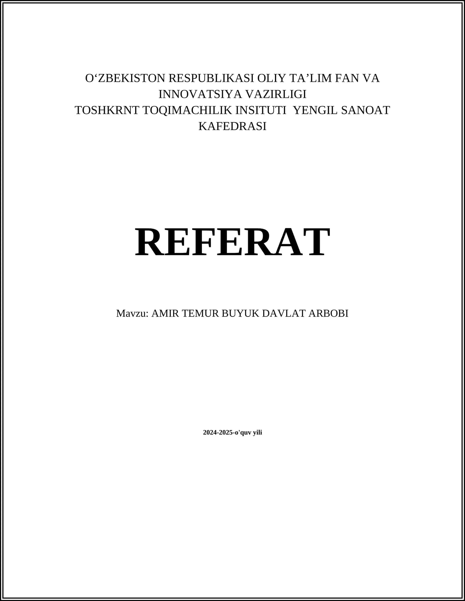 AMIR TEMUR BUYUK DAVLAT ARBOBI