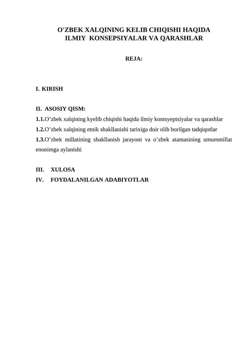 O'zbek xalqining kelib chiqishi haqida ilmiy kontseptsiyalar va qarashlar