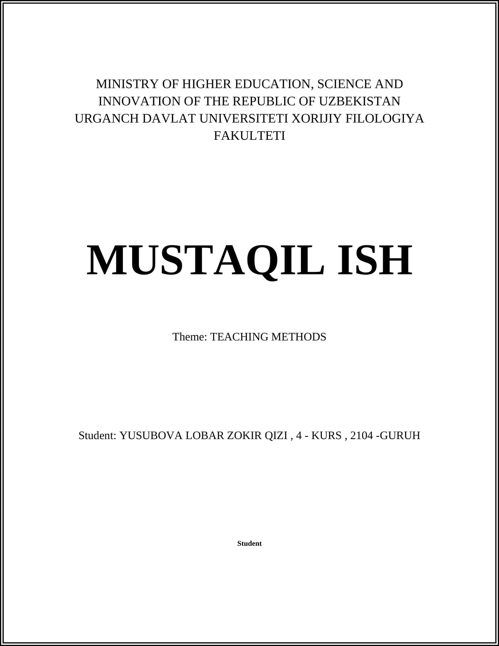 Mavzu: O'QUV USULLARI