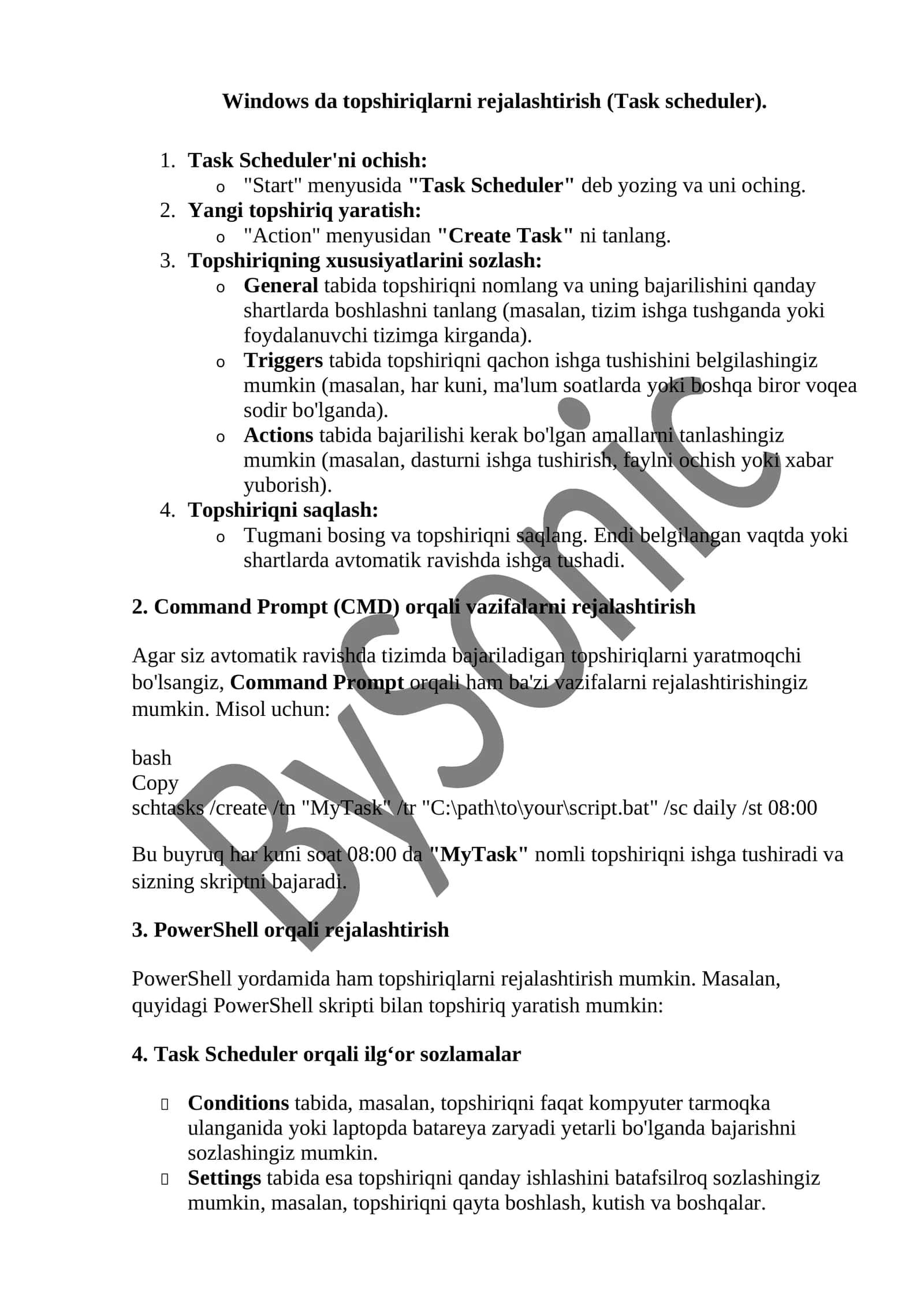 Windows da topshiriqlarni rejalashtirish (Task scheduler)
