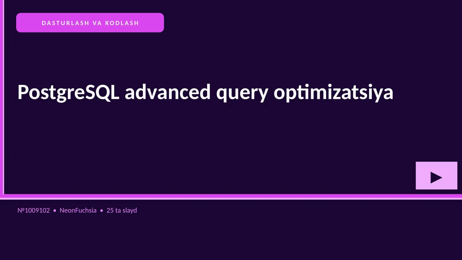 PostgreSQL advanced query optimizatsiya