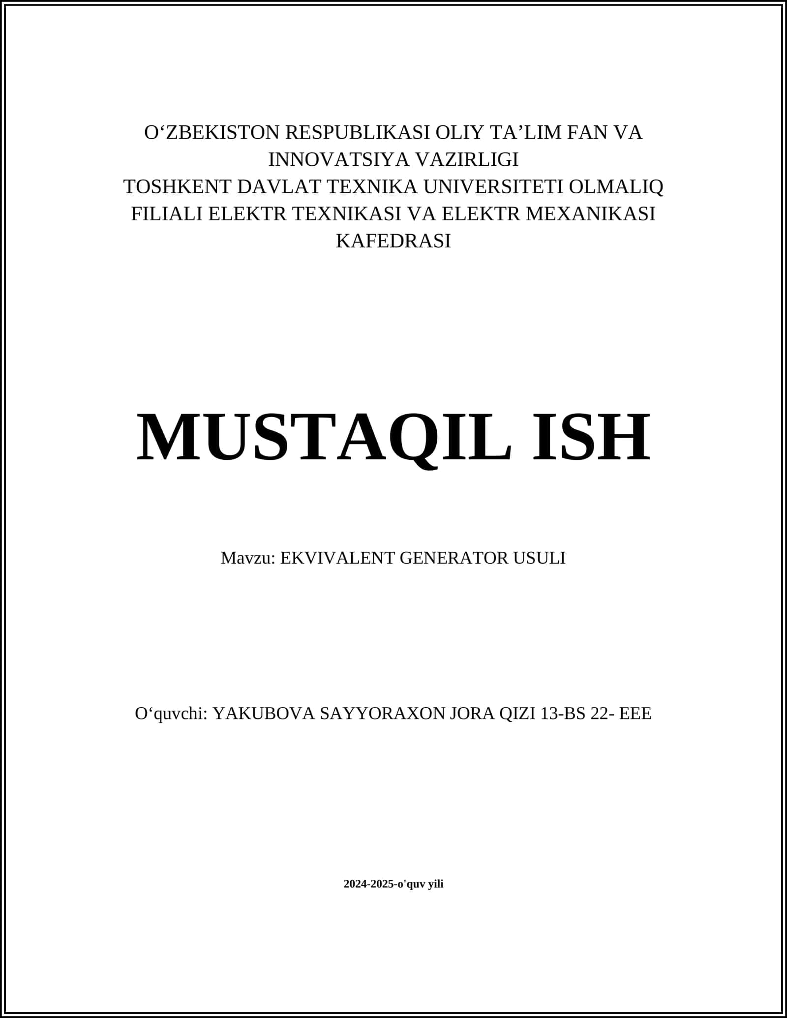 EKVIVALENT GENERATOR USULI