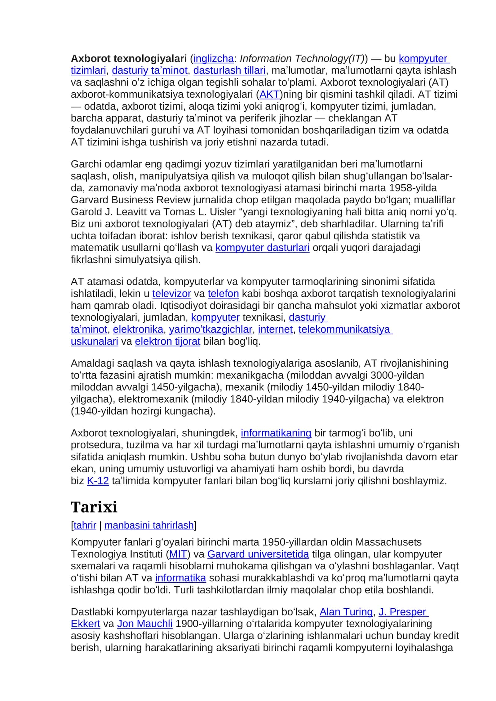 Axborot texnologiyalari (Information Technology)