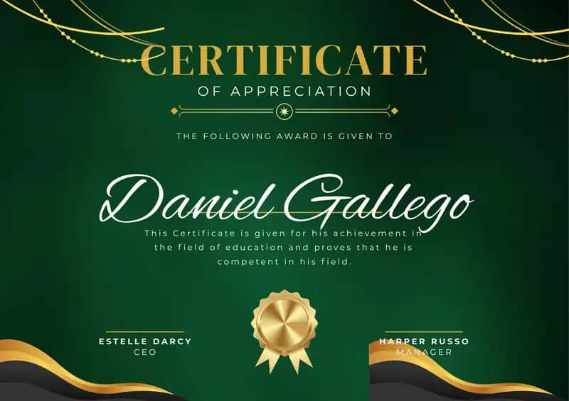 Certificate of Appreciation
