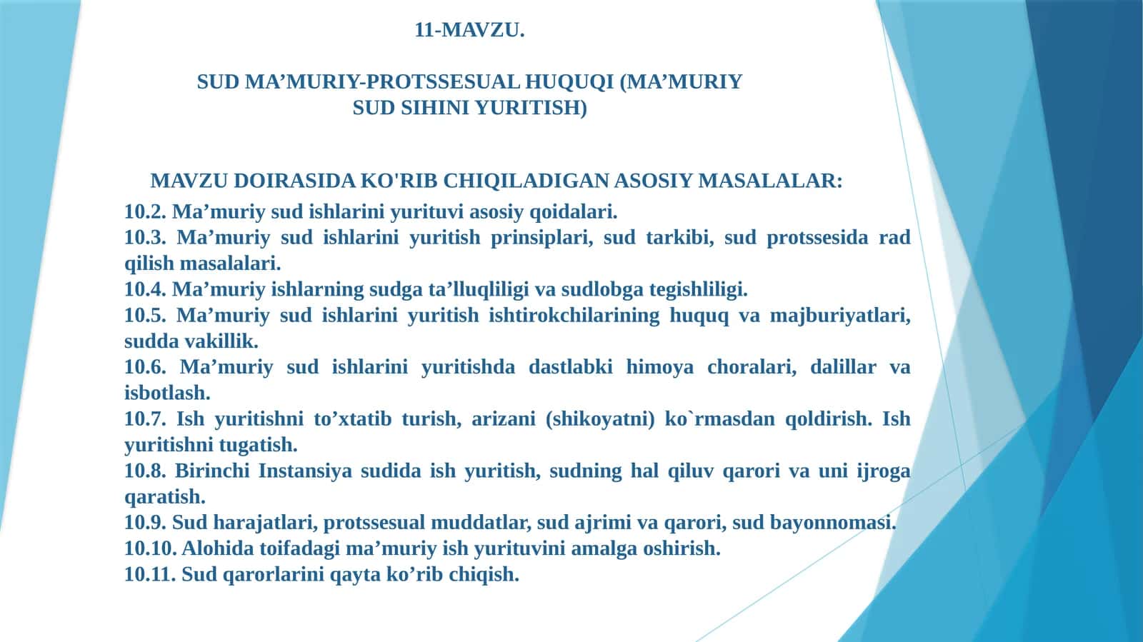 SUDMA’MURIY-PROTSSESUAL HUQUQI (MA’MURIY SUD SIHINI YURITISH) taqdimot