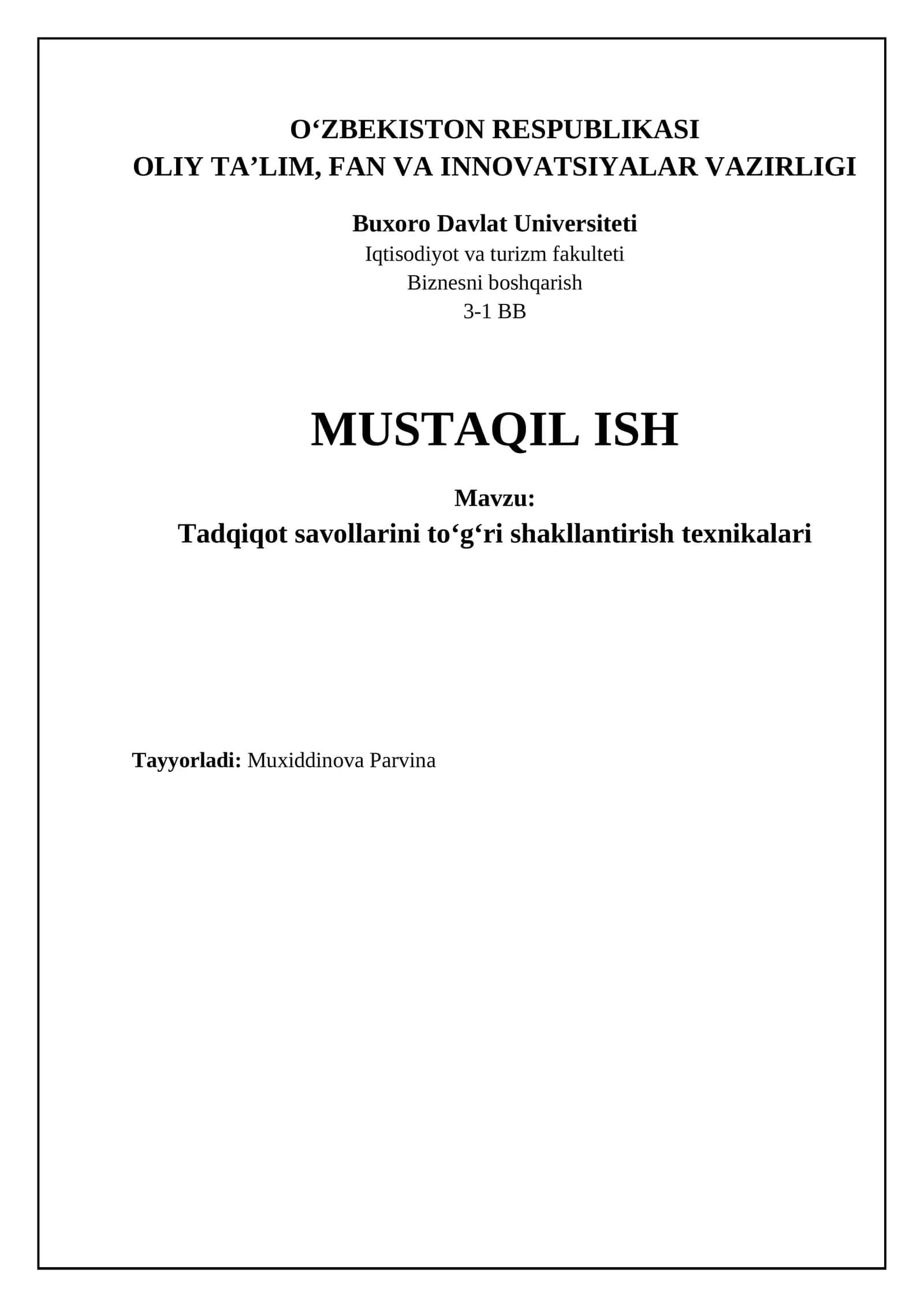 Tadqiqot savollarini toʻgʻri shakllantirish texnikalari