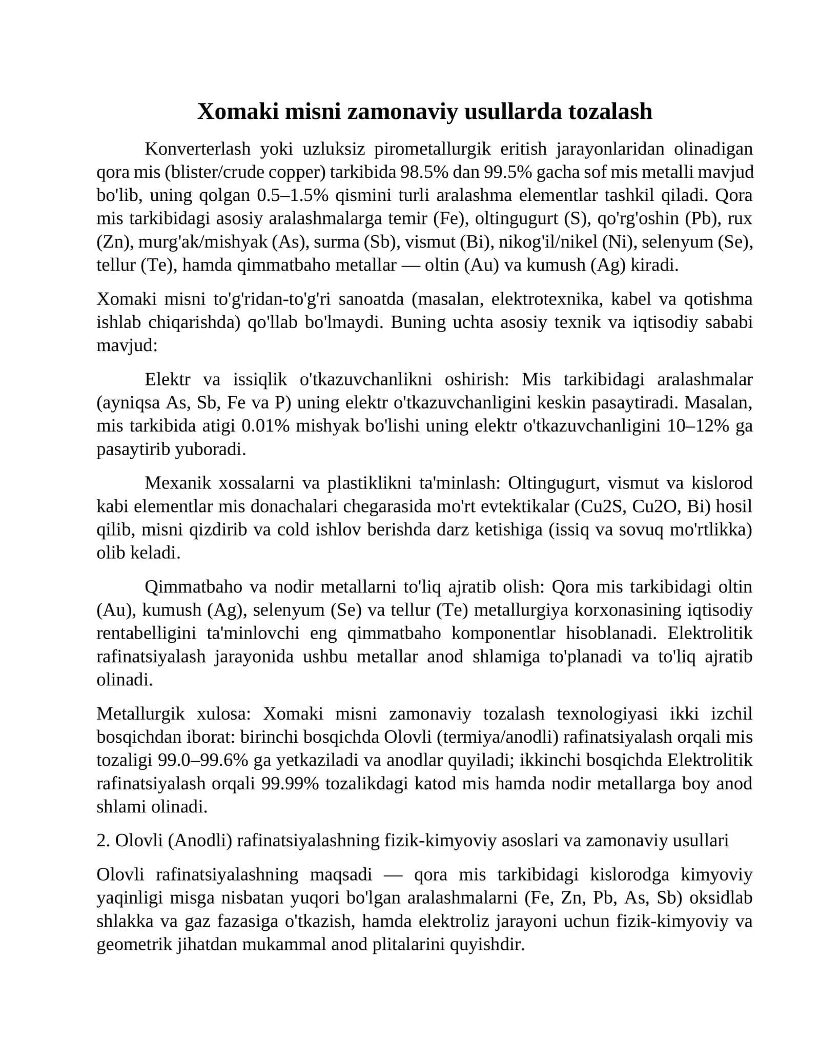 Xomaki misni zamonaviy usullarda tozalash