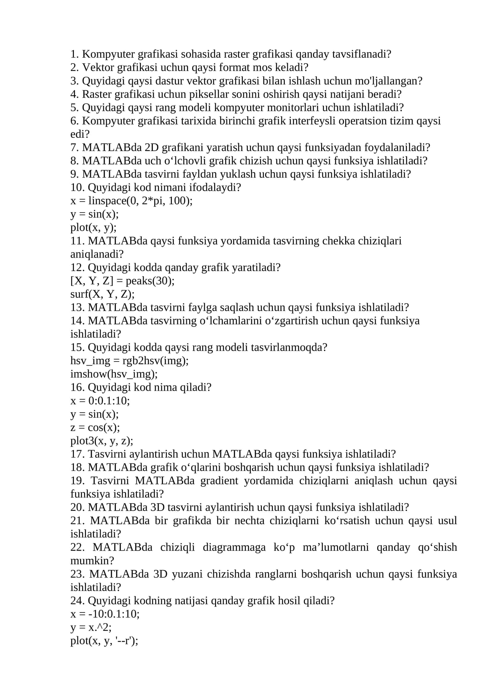 MATLAB va Kompyuter Grafikasi