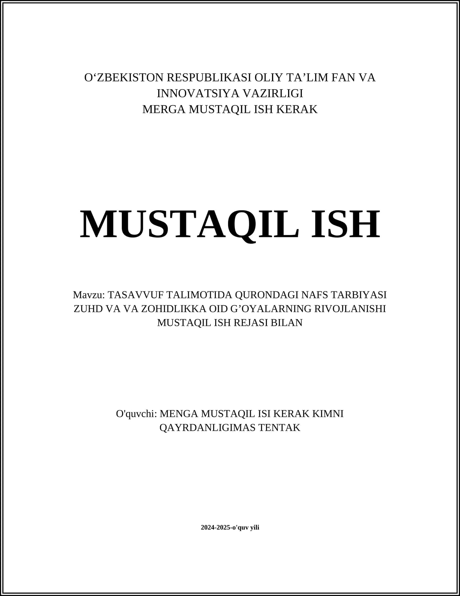 TASAVVUF TALIMOTIDA QURONDAGI NAFS TARBIYASI ZUHD VA VA ZOHIDLIKKA OID G’OYALARNING RIVOJLANISHI
