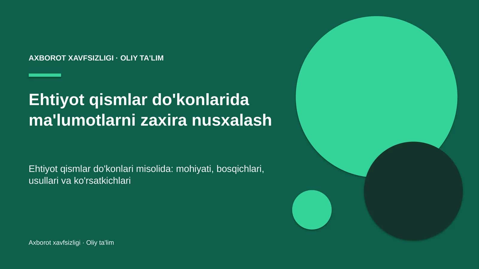 Ehtiyot qismlar do'konlarida ma'lumotlarni zaxira nusxalash