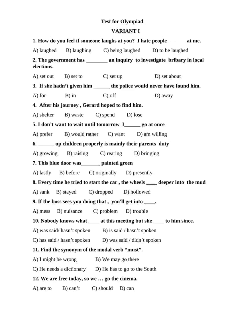 Test for Olympiad