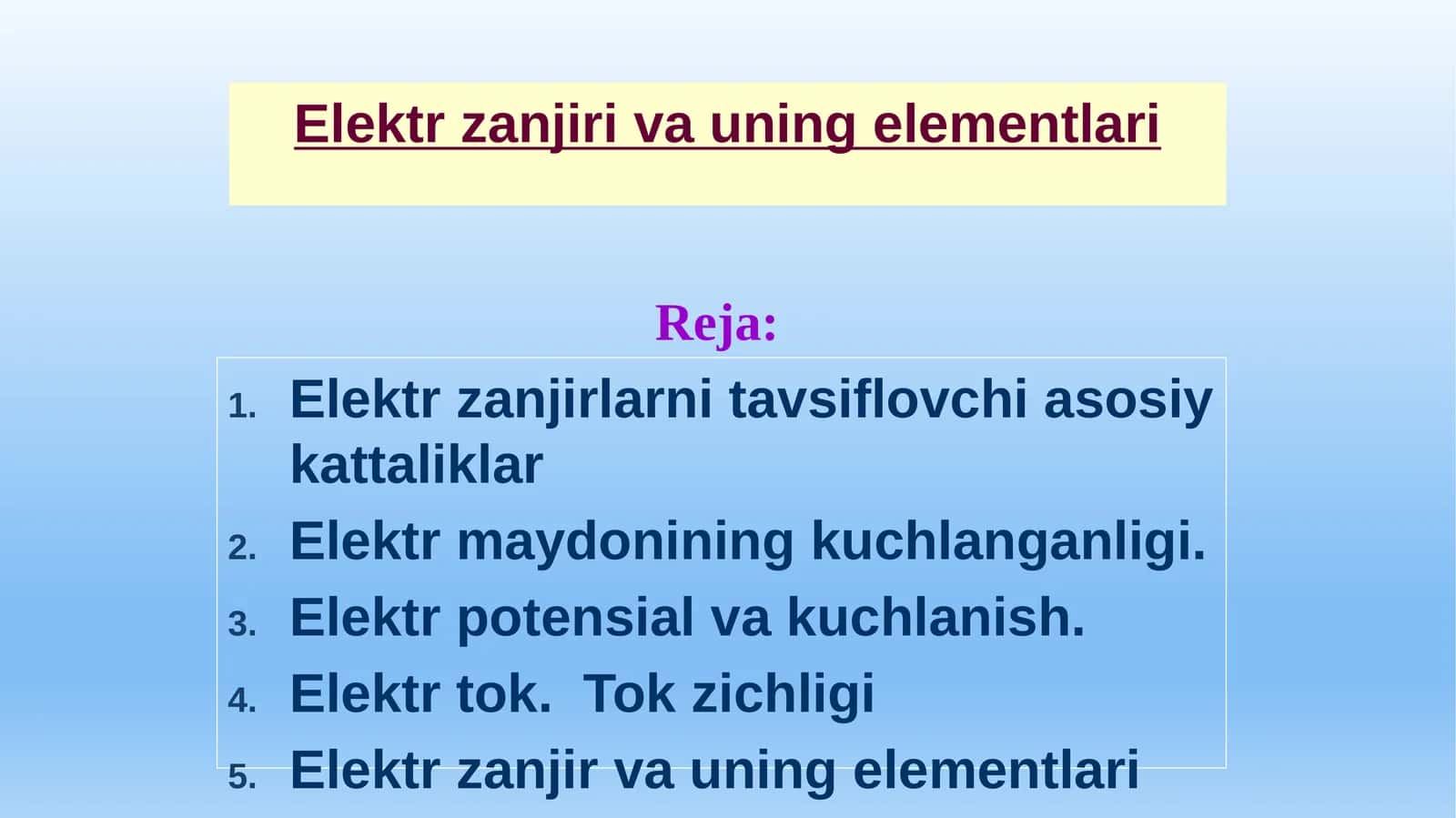 Elektrzanjir va uning elementlari