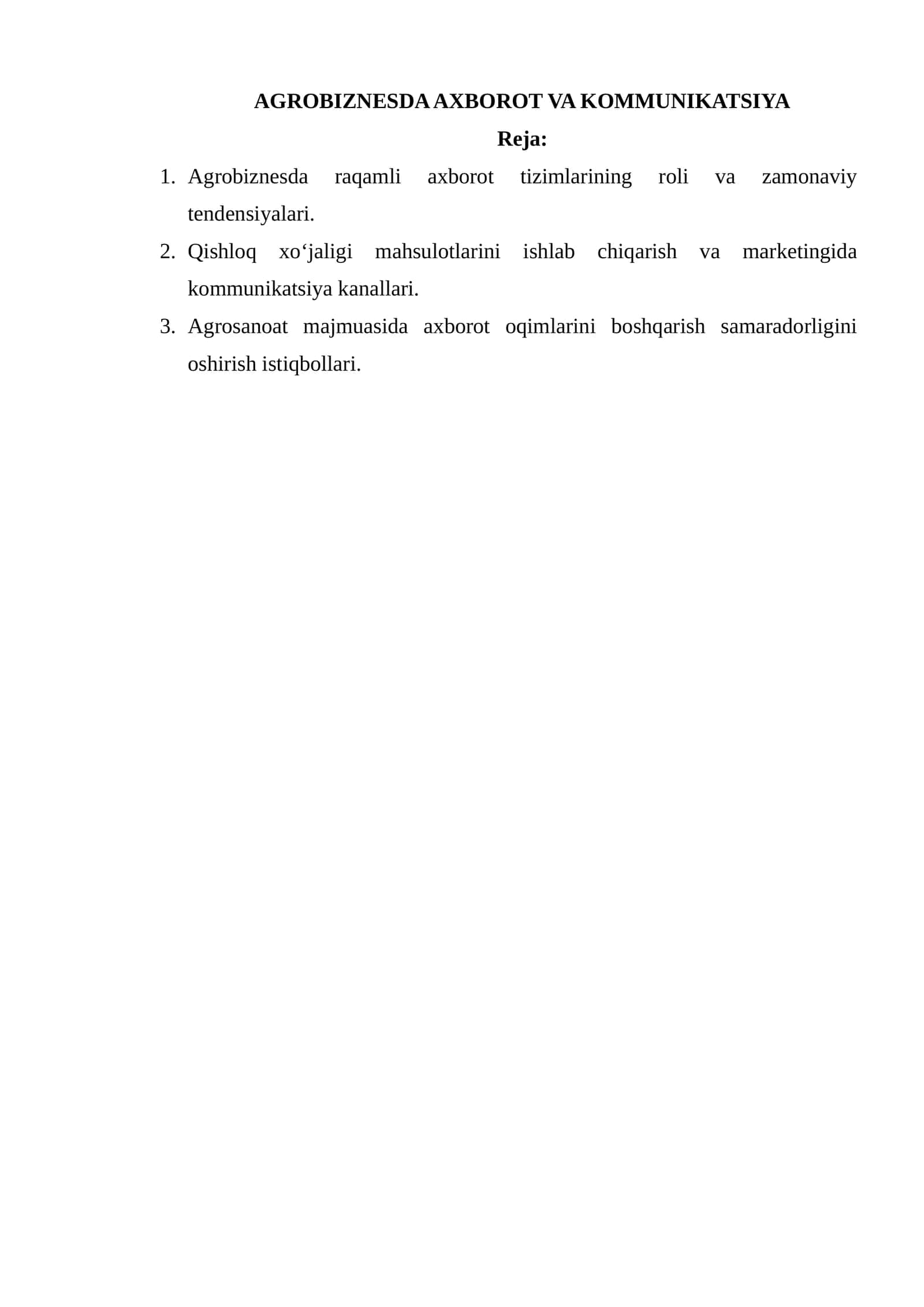 AGROBIZNESDA AXBOROT VA KOMMUNIKATSIYA