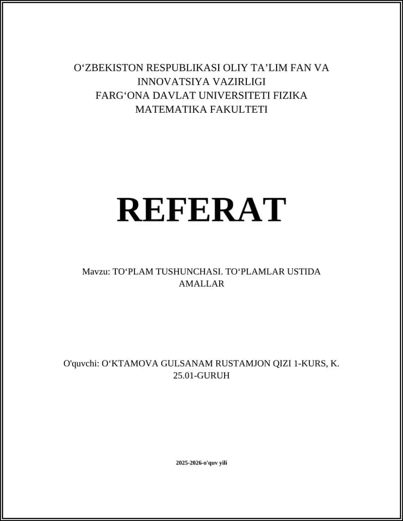 TOʻPLAM TUSHUNCHASI