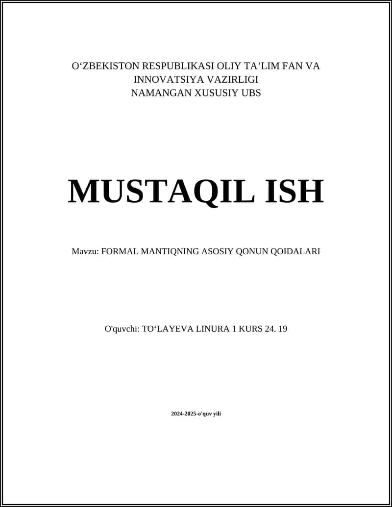 Formal Mantiqning Asosiy Qonun Qoidalari