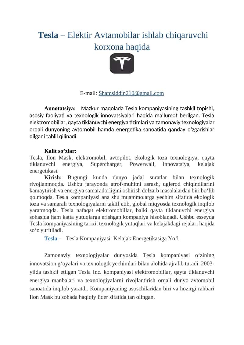 Tesla Elektir Avtomobilar