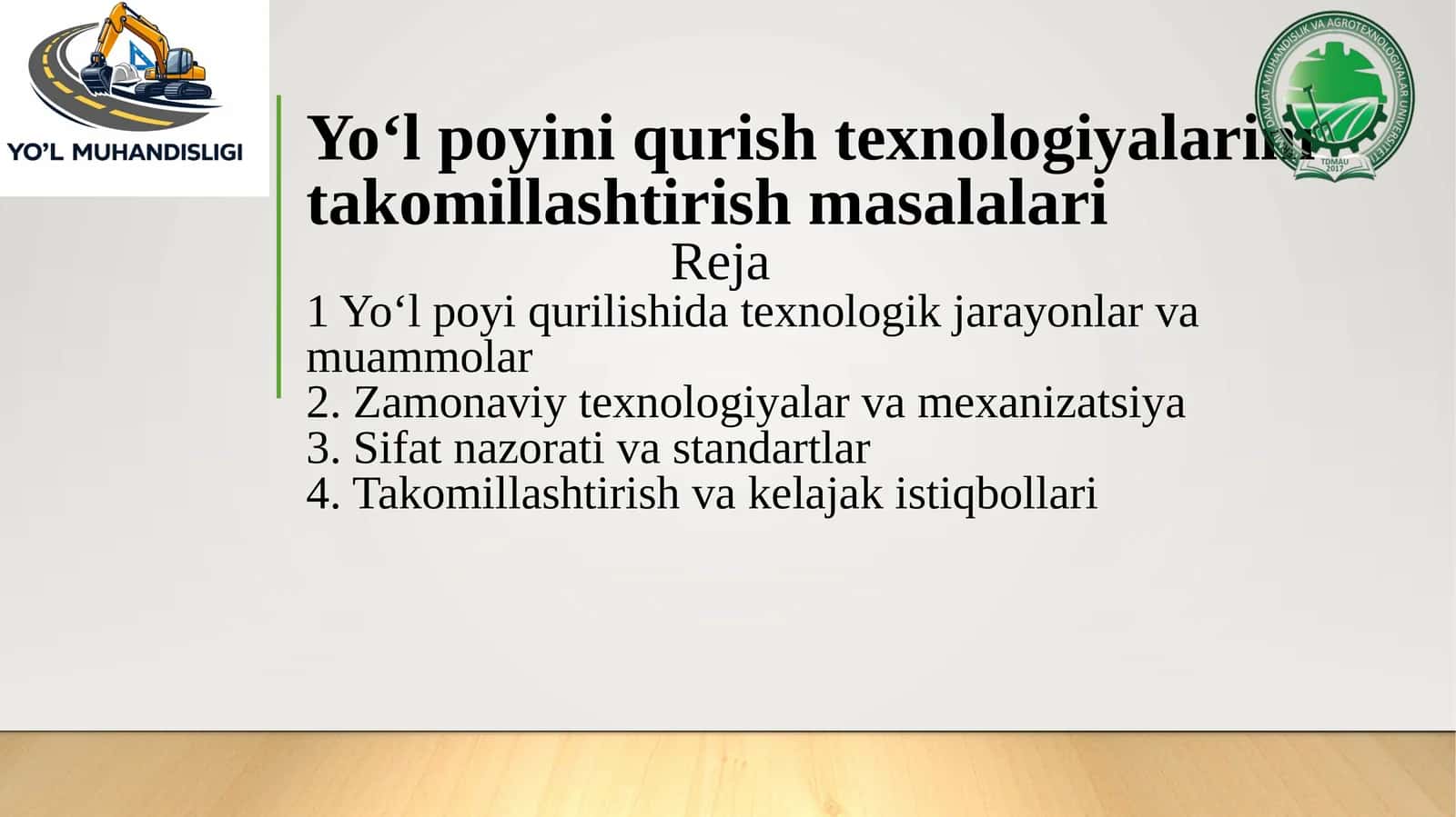 Yo‘l poyini qurishtexnologiyalarini takomillashtirish masalalari
