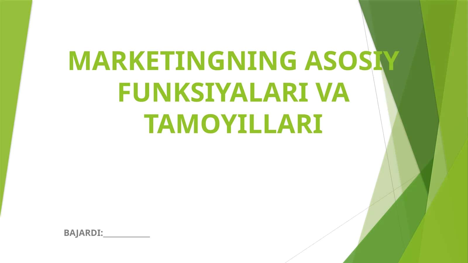 MARKETINGNING ASOSIY FUNKSIYALARI VA TAMOYILLARI
